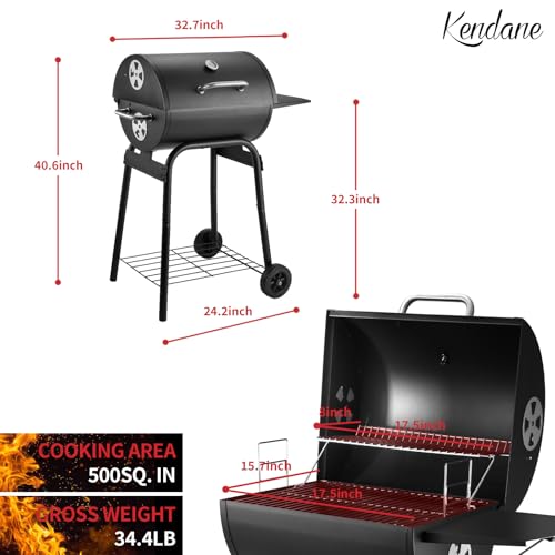 Large Barrel Charcoal Grill with Side Shelf, Perfect for Backyard Camping and Patio Parties