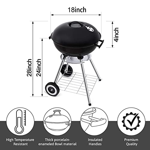  Portable Charcoal Grill for Camping and Travel - 18 Inch Round BBQ with Thick Grilling Bowl
| Heavy-Duty 18 Inch Charco