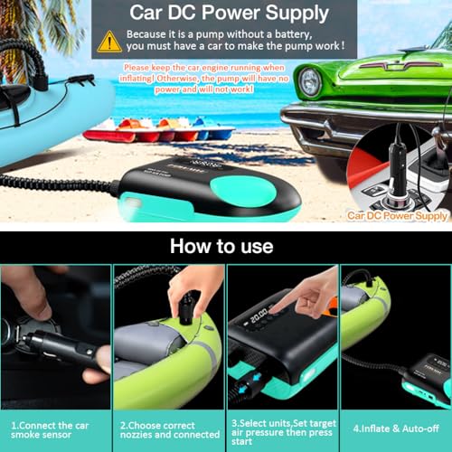  Portable Electric SUP Air Pump for 20PSI Paddle Board - Dual Stage Inflation & Deflation, 110W, Auto-Off Function & 12V