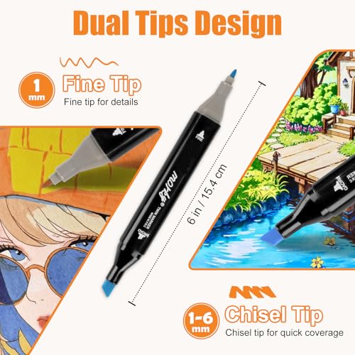 168+2 Colors Dual Tip Alcohol Markers for Artist Adult, Perfect for Painting, Coloring and Drawing, Great Gift Idea  
16