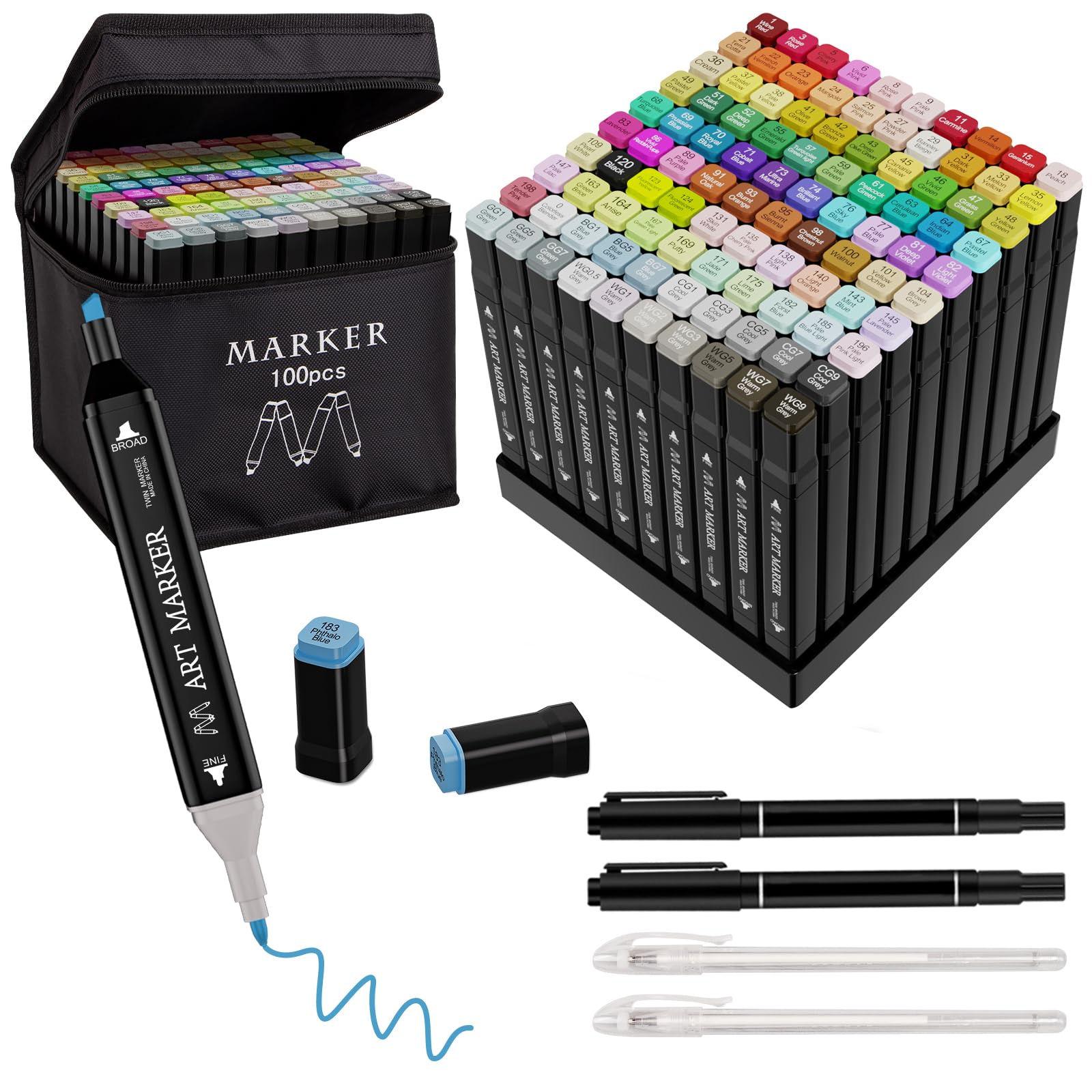  **100 Colors Permanent Alcohol Markers Set for Kids and Adults with Case and Holders**
| **Alcohol Markers Set for Kids