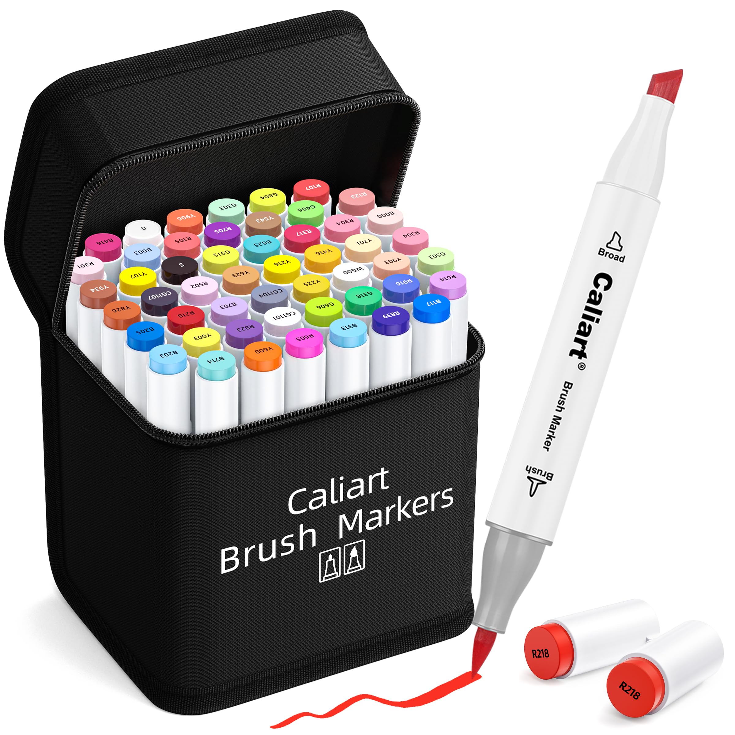 Caliart Alcohol Brush Markers: 51 Colors Dual & Chisel Tip, Perfect for Lettering & Drawing, Ideal School Supplies for M