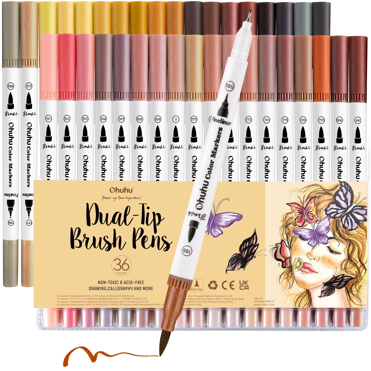 Ohuhu Skin Tone Markers 36 Colors: Dual Tip Brush and Fineliner Markers for Adult Coloring - Water Based Art - Perfect f