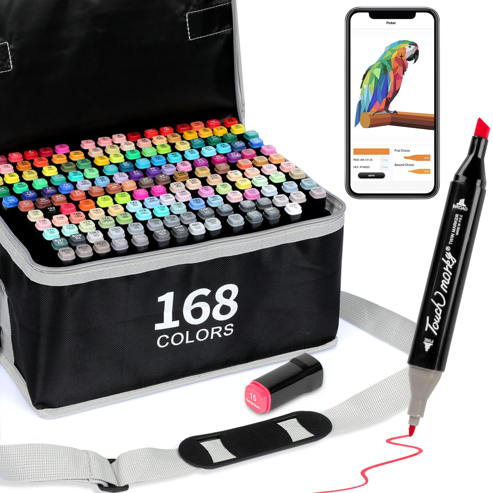 168+2 Colors Dual Tip Alcohol Markers for Artist Adult, Perfect for Painting, Coloring and Drawing, Great Gift Idea  
16